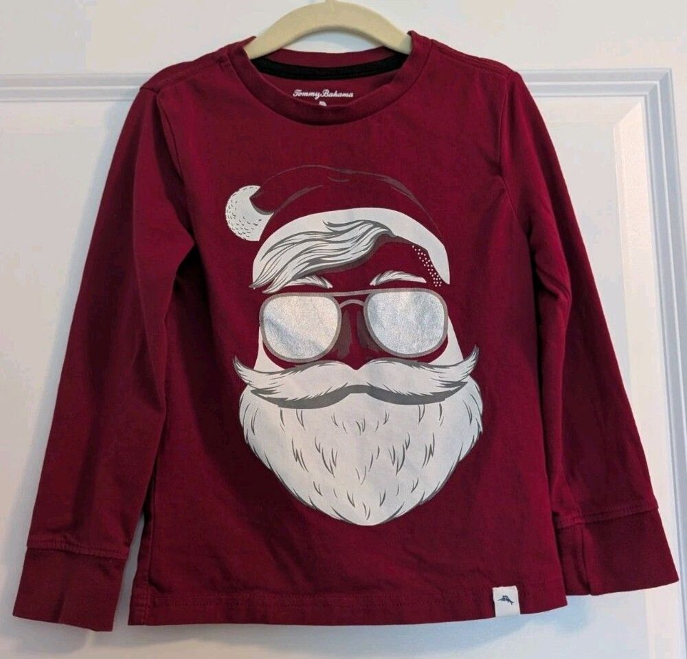 Tommy Bahama Boys Size XS 4T Kids Cool Santa Red Long Sleeve Christmas Shirt